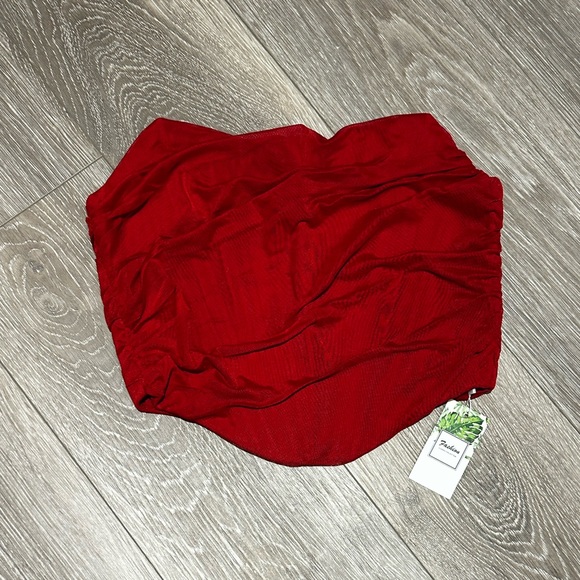 Vintage Strapless Red Boned Mesh Bustier Corset - Picture 2 of 4